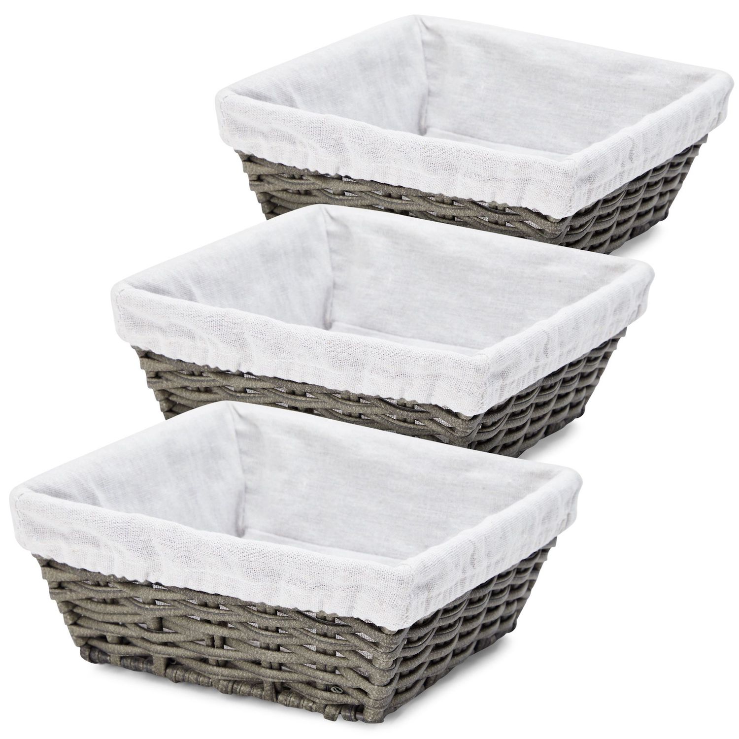 Farmlyn Creek 4 Pack Rectangular Wicker Storage Baskets With Liners - Small  Decorative Bins For Organizing Shelves (2 Sizes, Gray) : Target