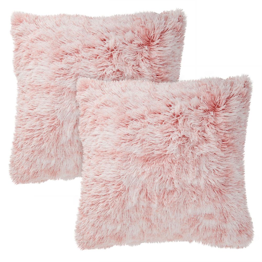 2x Throw Pillows Covers Fluffy Faux Fur Blush Pink For Fuzzy Home