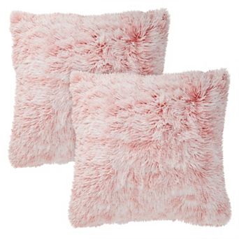 2x Throw Pillows Covers Fluffy Faux Fur Blush Pink For Fuzzy Home Decor 18x18 In