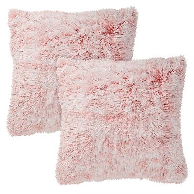 2x Throw Pillows Covers Fluffy Faux Fur Blush Pink For Fuzzy Home
