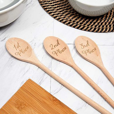 Wooden Serving Spoons, 1st, 2nd, 3rd Place, Housewarming Gift (14 In, 3 Pack)