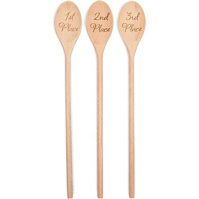 Wooden Serving Spoons, 1st, 2nd, 3rd Place, Housewarming Gift (14 In, 3 Pack)