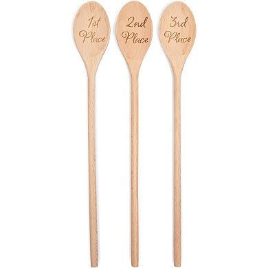 Wooden Serving Spoons, 1st, 2nd, 3rd Place, Housewarming Gift (14 In, 3 Pack)