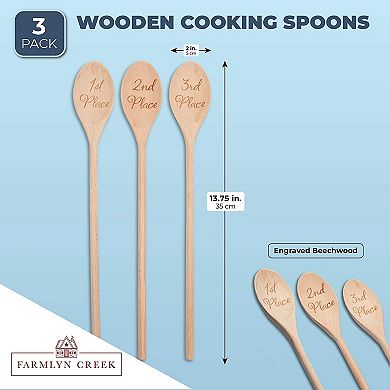 Wooden Serving Spoons, 1st, 2nd, 3rd Place, Housewarming Gift (14 In, 3 Pack)