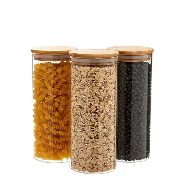 3 Pack Glass Storage Containers With Bamboo Lids, Airtight Canisters