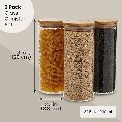 3 Pack Glass Storage Containers With Bamboo Lids, Airtight Canisters For Pantry