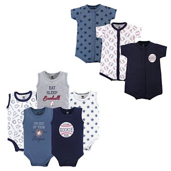 Hudson Baby Infant Boy Cotton Bodysuits and Rompers, 8 pc Baseball