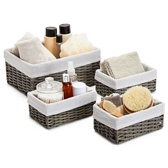 4 Pack Rectangular Wicker Storage Baskets, Decorative Bins for Organizing (Gray)