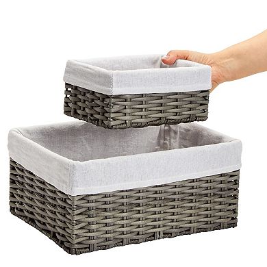 4 Pack Rectangular Wicker Storage Baskets, Decorative Bins for Organizing (Gray)