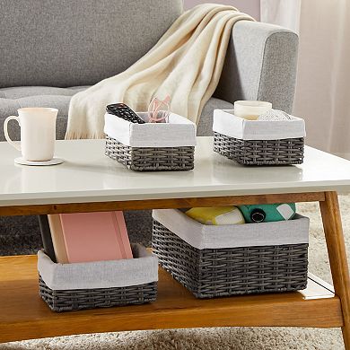 4 Pack Rectangular Wicker Storage Baskets, Decorative Bins for Organizing (Gray)