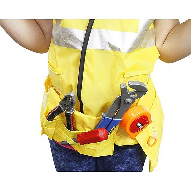 Kids Role Play Costume Set - 10-Piece Construction Worker Costume for Kids, Builder Dress Up Kit with Hard Hat, Tool Belt, Vest, and Other Accessories for Pretend Play, Halloween Dress Up, School Play