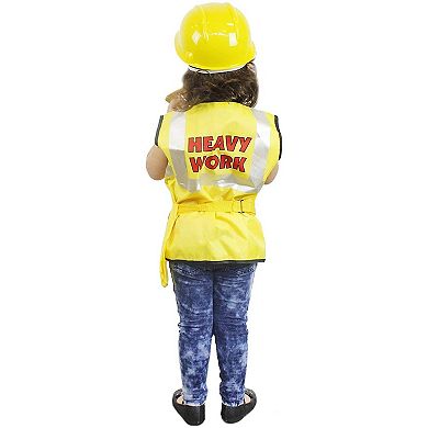 Kids Role Play Costume Set - 10-Piece Construction Worker Costume for Kids, Builder Dress Up Kit with Hard Hat, Tool Belt, Vest, and Other Accessories for Pretend Play, Halloween Dress Up, School Play