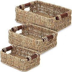 Farmlyn Creek 3 Section Wicker Baskets for Shelves, Hyacinth Storage Baskets  for Bathroom Organizing, 2 Pack (14.4 x 6 x 4.3 in)