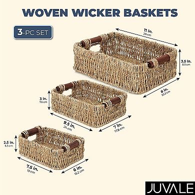 Juvale Woven Wicker Baskets with Handles in 3 Sizes for Home Organization (3 Pack)