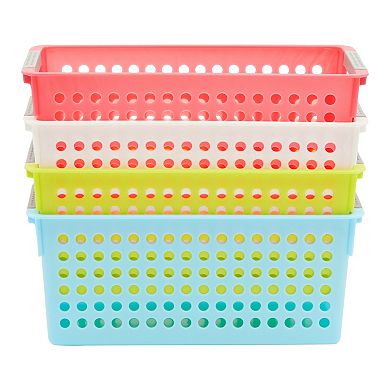 4x Plastic Storage Basket for Bathroom, Laundry, Closet and Kitchen Organization