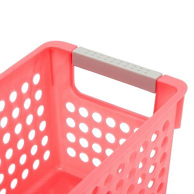 4 Pack Plastic Baskets for Storage, 4 Colors for Bathroom, Laundry Room, Pantry Organization (11 x 5 Inches)