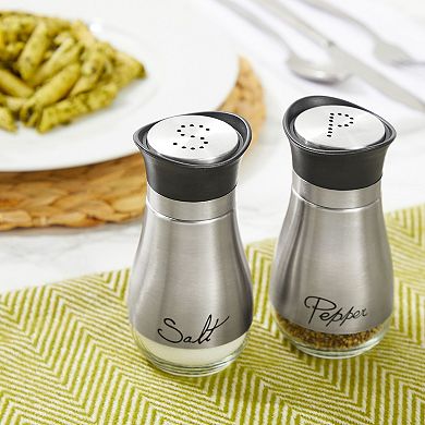 Stainless Steel Salt and Pepper Shakers Set with Glass Bottom, Modern Kitchen Accessories Set (4oz)