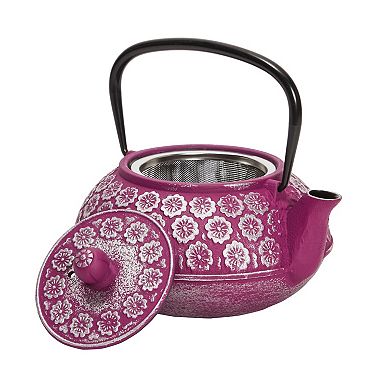 34oz Classic Cast Iron Tea Pot Kettle With Stainless Steel Infuser Purple Floral