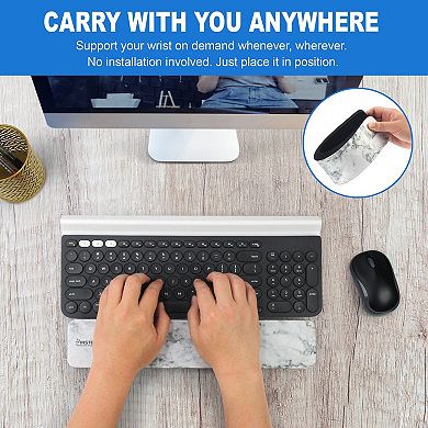 Keyboard Wrist Rest Pad Ergonomic Support for Computer Laptop Typing, White Marble, 13.8" x 2.8"