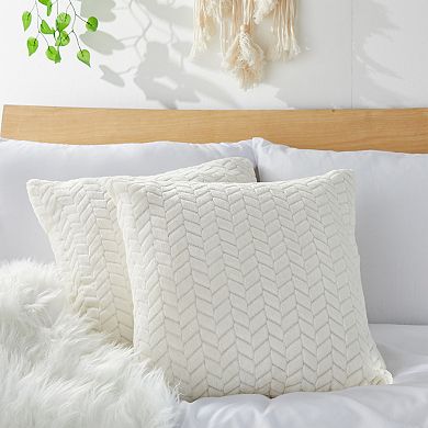 Set of 2, 20x20" Throw Pillow Covers Couch Beige Chevron Cushion Case Sofa Decor