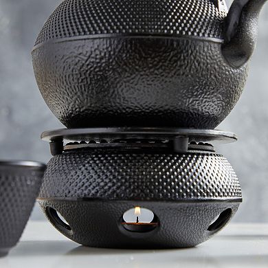 6 Pcs Set Cast Iron Tea Kettle, 4 Teacups, Warmer, Japanese Teapot 40 Oz/1200ml