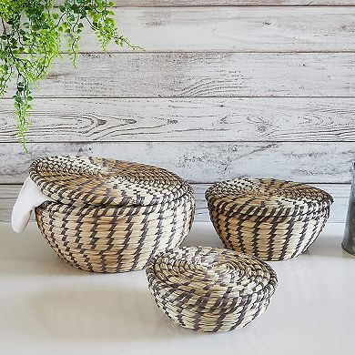 Decorative Seagrass Storage Baskets For Organizing, Round Woven Baskets, 3 Sizes