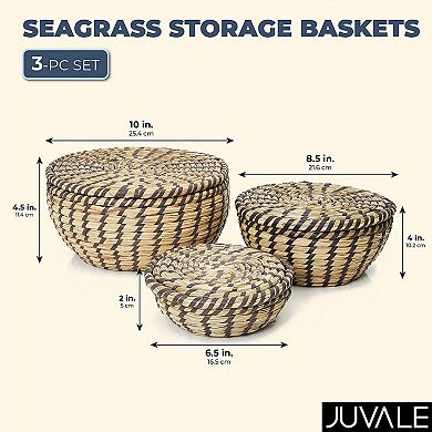 Decorative Seagrass Storage Baskets For Organizing, Round Woven Baskets, 3 Sizes