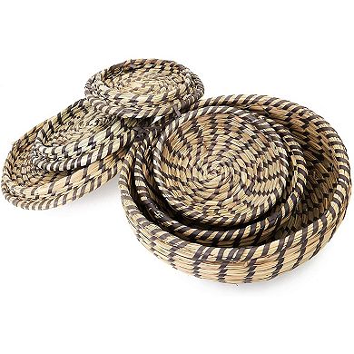 Decorative Seagrass Storage Baskets For Organizing, Round Woven Baskets, 3 Sizes