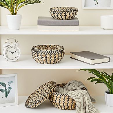 Decorative Seagrass Storage Baskets For Organizing, Round Woven Baskets, 3 Sizes