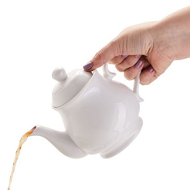 White Porcelain Teapot - Elegant, Decorative White Tea Pot (serves 3 Cups - Holds 24 Oz, 720 Ml)