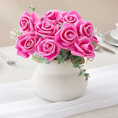 100 Pack Hot Pink Artificial Flowers, Bulk Stemless Fake Foam Roses, 3 In