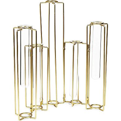 6-Pack Metal Hinged Plant Stand Set with Glass Test Tube Vases (Gold)
