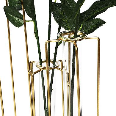 6-Pack Metal Hinged Plant Stand Set with Glass Test Tube Vases (Gold)