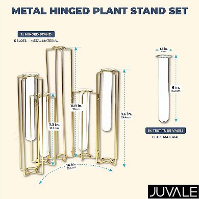 6-Pack Metal Hinged Plant Stand Set with Glass Test Tube Vases (Gold)