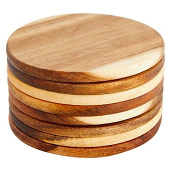 8 Pack Acacia Wood Coasters For Coffee Table, Wooden Coasters For Drinks (4 In)