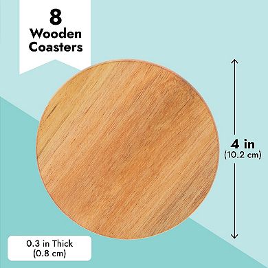 8 Pack Acacia Wood Coasters For Coffee Table, Wooden Coasters For Drinks (4 In)