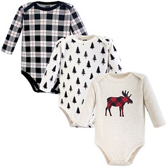 Hudson Baby Infant Boy Cotton Long-Sleeve Bodysuits 3 pk Moose, 3-6 Months