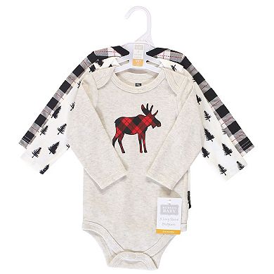 Hudson Baby Infant Boy Cotton Long-Sleeve Bodysuits 3pk, Moose, 3-6 Months