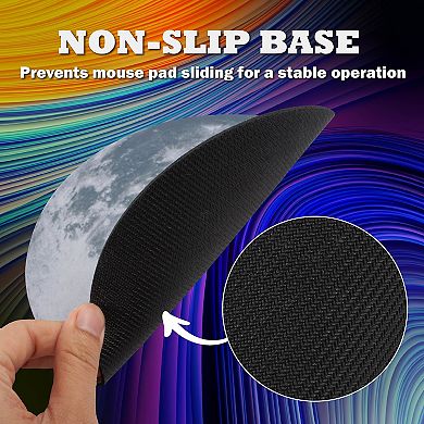 Round Galaxy Mouse Pad for Home Office Gaming Computer Desk, Moon Smooth Non Slip Rubber Mat, Gray