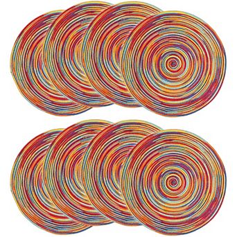 Colorful Round Braided Placemats for Dining Table (15 in 8 Pack)
