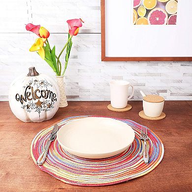 Colorful Round Braided Placemats for Dining Table (15 Inches, 8 Pack)