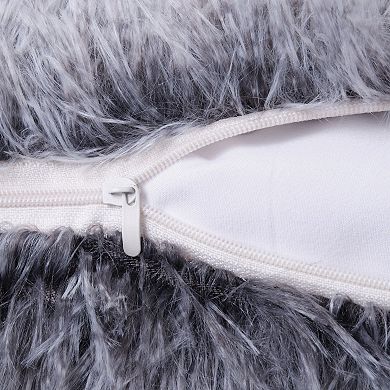 2x Throw Pillows Covers Fluffy Faux Fur Grey For Fuzzy Home Decoration 20x20 In
