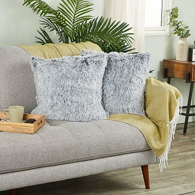 2x Throw Pillows Covers Fluffy Faux Fur Grey For Fuzzy Home Decoration 20x20 In