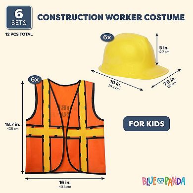 Construction Worker Costumes for Kids, Includes Vests and Hats (6 Sets)