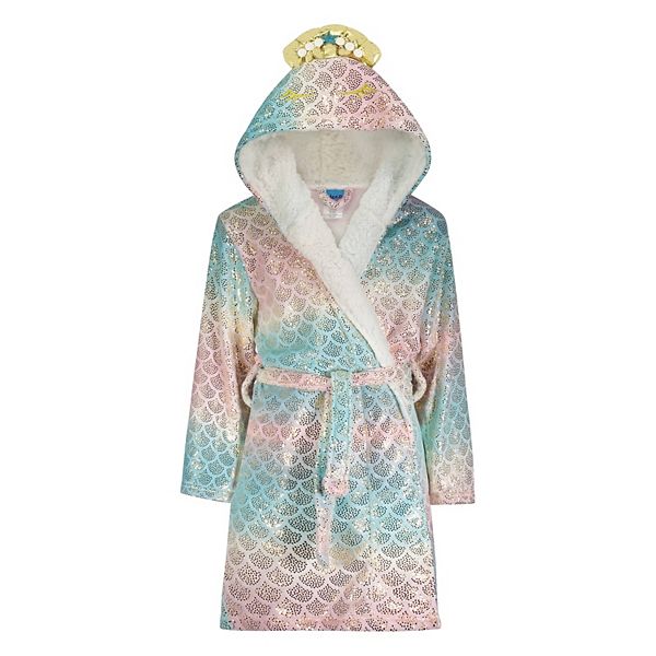 Sleep On It Girls Mermaid Princess Plush Fleece Robe with 3D Character Hood
