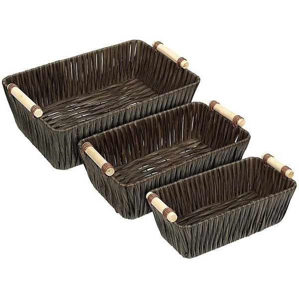 Wicker Basket, Woven Storage Baskets with Light Wooden Handles (Brown