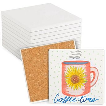 10-Pack 4.25 x 4.25 in White Ceramic Tiles for Crafts, Unglazed Square Coasters