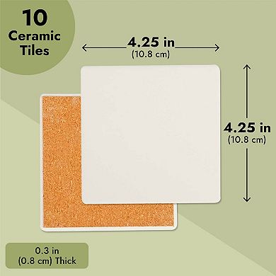 10-Pack 4.25 x 4.25 in White Ceramic Tiles for Crafts, Unglazed Square Coasters