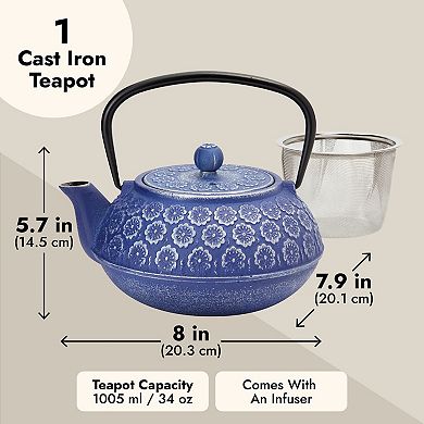 Japanese Cast Iron Teapot With Infuser For Loose Leaf And Tea Bags (34oz)