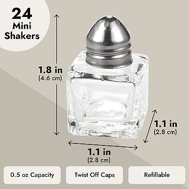 24 Pcs 0.5 Oz Stainless Steel Top Salt & Pepper Shakers Glass Bottle Kitchenware
